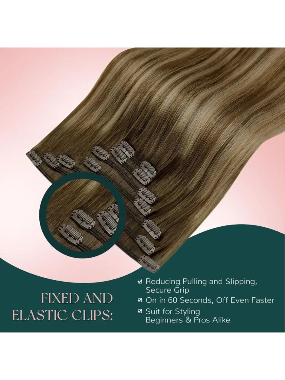 20 Inch Balayage Clip-In Hair Extensions, Easy Application, 120g, 7 Pieces